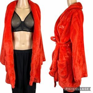 Victorias Secret Womens Bath Robe Luxurious Plush Fleece Red Tie Closure XS SM